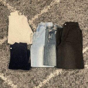 Girls Jeans Sweater Bundle Size 12 Wide leg Cargo Pants Soft Chenille School